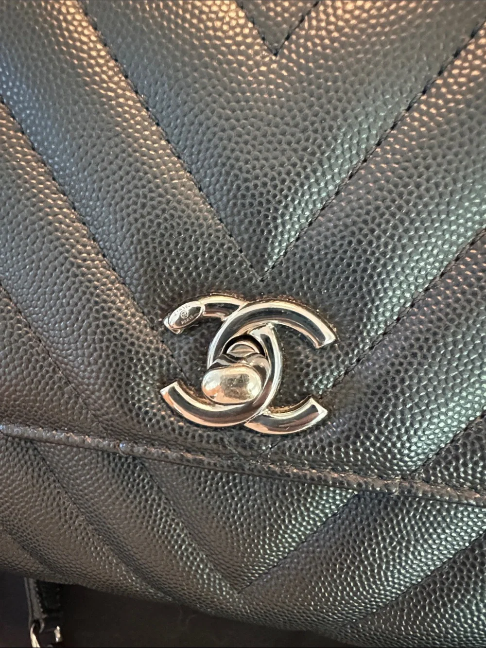 CHANEL Black Chevron Quilted Top-Handle Satchel with Chain Strap